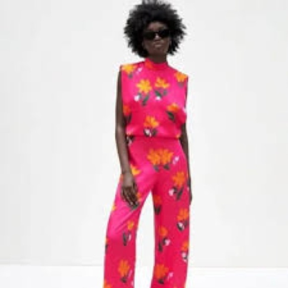 NWOT Zara Floral High-neck Jumpsuit